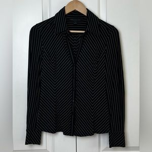 Express Tops | Express Design Studio Black with White Pinstripe V-Neck, Medium